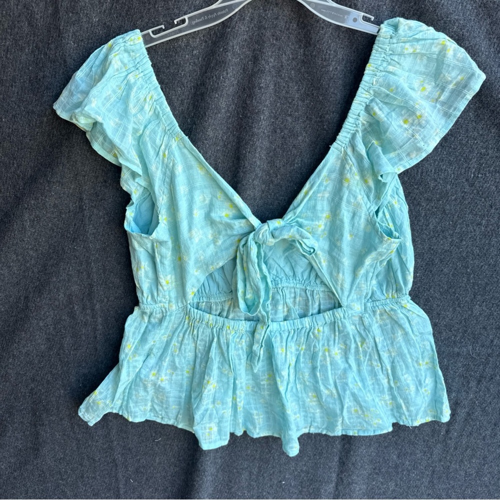 American Eagle Women’s Large Top‎ Cap Sleeve Floral Daisy Baby Doll cottage - Picture 6 of 11
